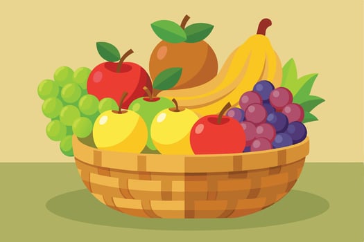 Colorful fruit basket with assorted fruits vector