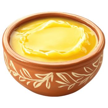 Delicious ghee in bowl indian clarified butter food closeup on transparent background png