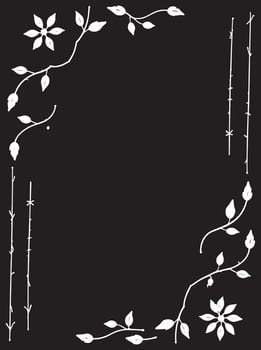 a black and white drawing of a frame with flowers and leaves vector
