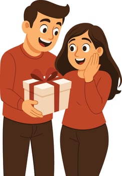 Happy Couple Celebrating with Gift Box vector