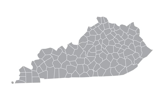 Kentucky Grey Administrative Map White Isolated Background vector