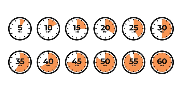 Timer, clock, stopwatch set icons isolated on white background. illustration. vector
