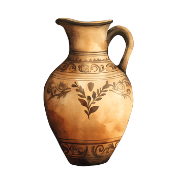 Ancient ceramic vase with decorative floral patterns and earthy png
