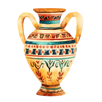 Ancient decorative vase with colorful geometric patterns png
