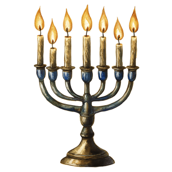 Traditional menorah with lit candles, symbolizing Hanukkah png