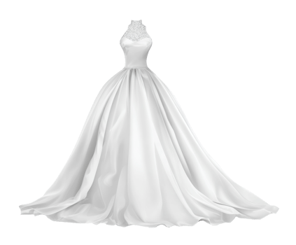 Elegant bridal gown with unique neckline for the wedding png