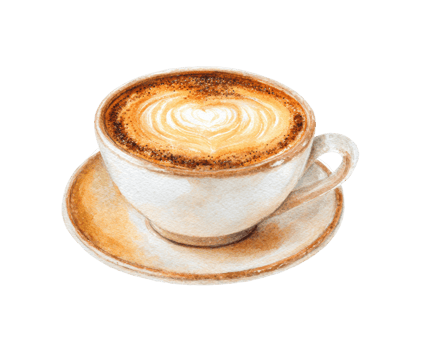 Coffee cup with latte art on a saucer for cozy moments png
