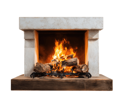 Warm fireplace with wood logs and flames for cozy ambiance png