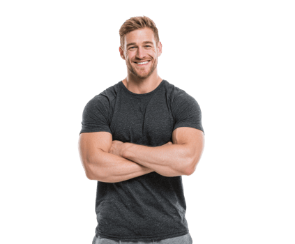 Confident man smiling with arms crossed in casual sportswear png