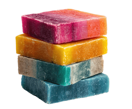 Colorful artisan soap bars stacked for bathroom decor or gifts png
