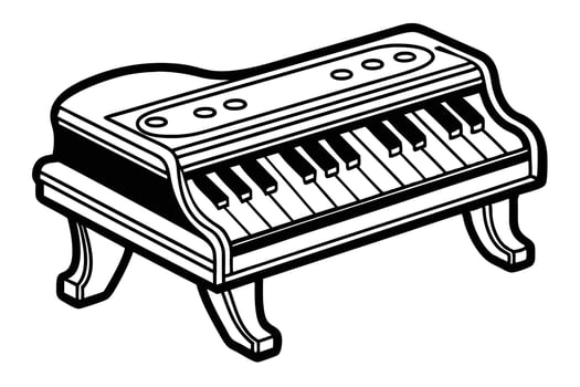Adorable Miniature Grand Piano Toy, Playful Musical Instrument for Kids, Delightful Black and White Illustration, Simple Design, Charming Childs Piano vector