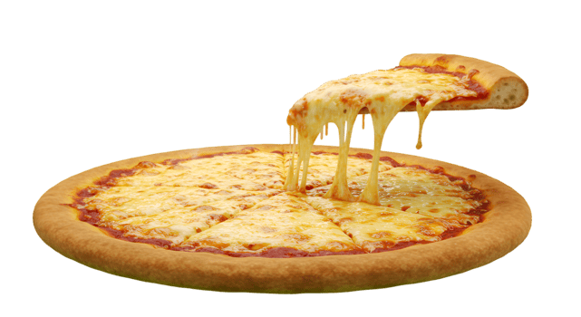 Delicious Margherita Pizza with a Slice Being Lifted Revealing Stringy Melted Cheese png