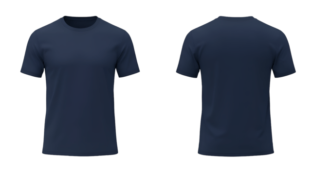 Front and Back View of a Dark Blue Cotton TShirt Mockup png