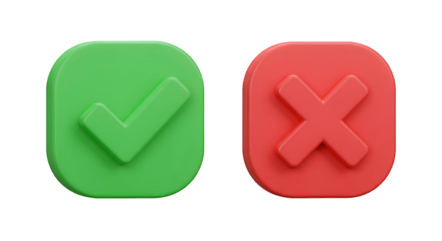 Green Check Mark and Red Cross Mark 3D Rendered Approval and Rejection png
