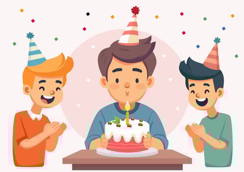 The boy is celebrating his birthday with his friends. vector
