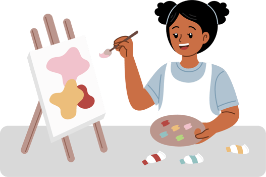 happy girl painting with paint and canvas png