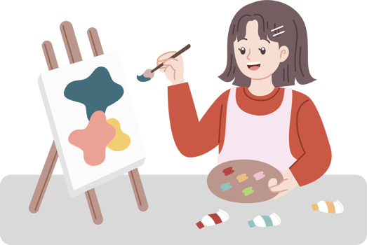 girl in red shirt painting on easel png