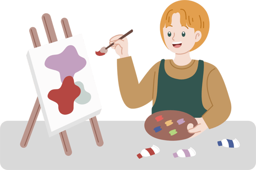 boy painting on easel wear apron png