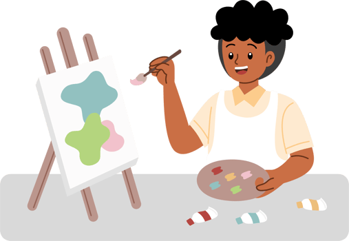 boy painting at art class png
