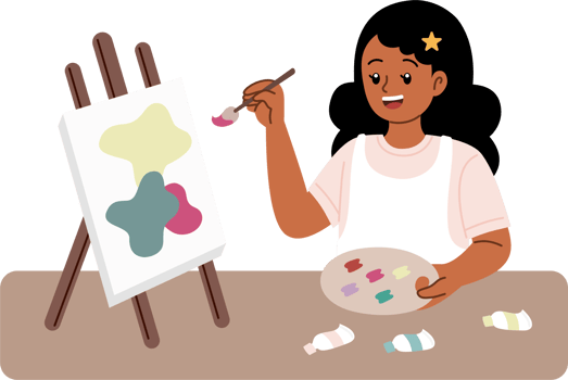 happy girl painting on easel png