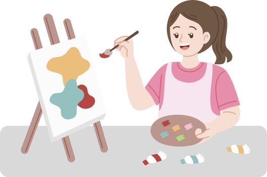 girl painting on an easel png