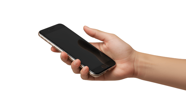 Hand Holding Sleek GoldTrimmed Smartphone with Reflective Dark Screen Display png