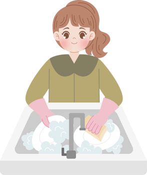 girl wash dish with pink gloves png