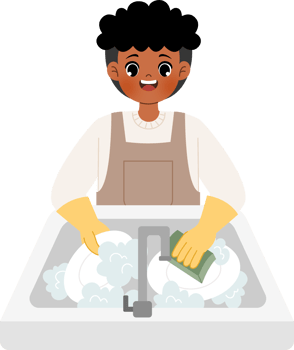 boy washing dish at the sink png