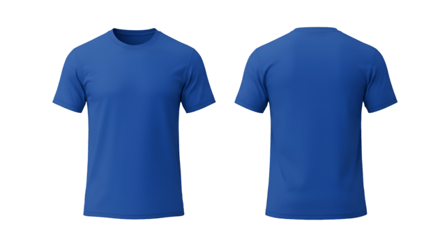 Royal Blue TShirt Front and Back Views Simple Crew Neck Design png