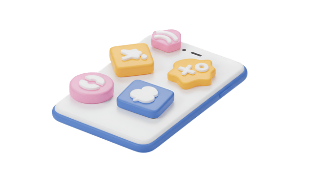 Stylized Smartphone with Colorful App Icons in a Playful Arrangement png