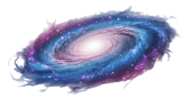 Swirling Galaxy with Pink and Blue Nebulae and Bright Central Core png