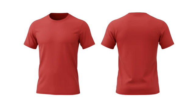 Two Red TShirts Front and Back View of Casual Apparel Mockups png