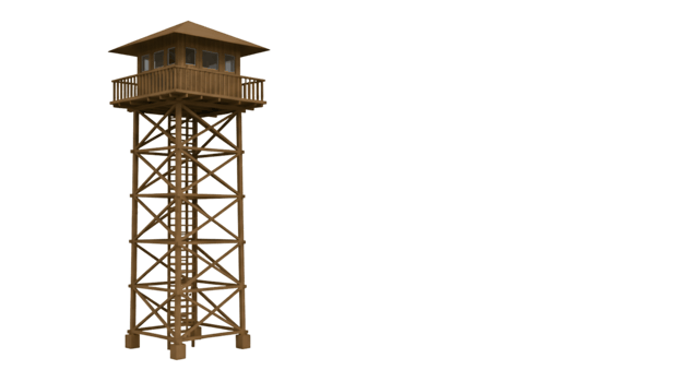 Wooden Lookout Tower with Balcony and Ladder Structure Observation Post png