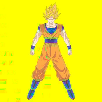 Illustration of Goku Super Saiyan with orange suit and yellow background vector