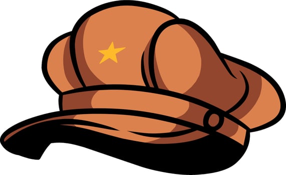 brown revolutionary leather hat,with yellow ornament star vector