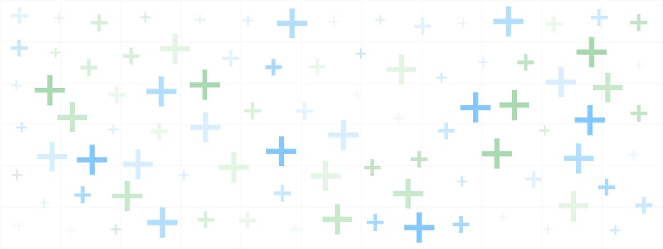 Abstract background with blue and green plus signs in medical style. Seamless pattern ideal for healthcare, pharmacy or hospital-themed projects. Neutral and modern look. vector