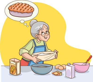 Loving Grandmother making apple pie illustration vector
