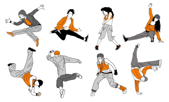 Set of teenager dancers hip hop outline vector