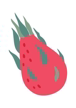 Vibrant pink dragon fruit with stylized green leaves, representing freshness and exotic flavors, ideal for healthy eating and tropical themes vector