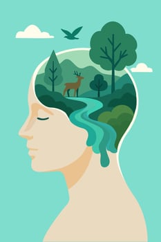 Nature Mind Concept, Eco Consciousness and Inner Peace Illustration vector