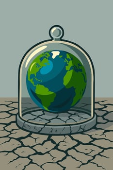 Earth Under Glass Dome, Climate Change and Environmental Protection Concept vector