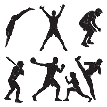 a set of Sports Silhouettes Dynamic Action and Athletic Poses vector