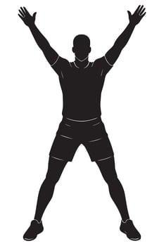 Silhouette of a man doing jumping jacks with arms and legs spread wide vector
