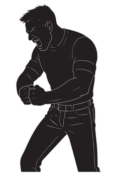 Silhouette of a man pounding his fists together in raw aggression, silhouette of man full of aggression vector