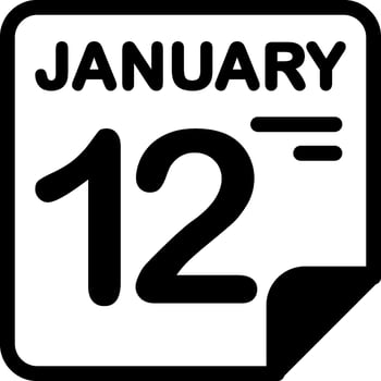 12 January Calendar Solid Black Icon vector