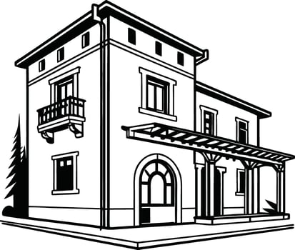 Architectural Illustration Black and White House House vector