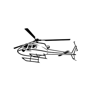 Helicopter chopper monochrome silhouette isolated vector
