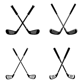Set of Black Crossed Golf Clubs Icons Silhouette Style vector