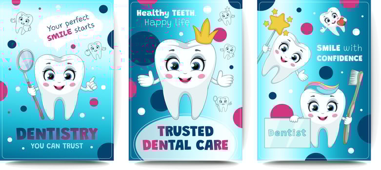 Dental care set with cute cartoon teeth and happy smile elements vector