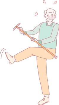 An elderly man is joyfully dancing with a cane in hand, expressing both happiness and vibrant vitality png